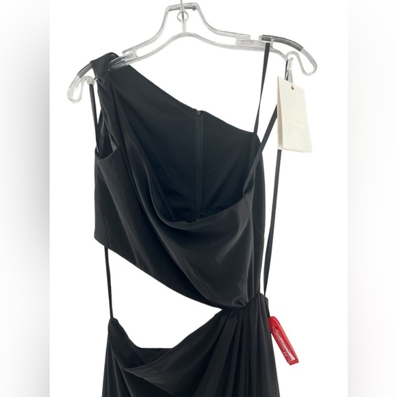 NWT Mac Duggal One Shoulder Ruched Cut Out Jersey BLACK Gown  4 - Picture 3 of 10